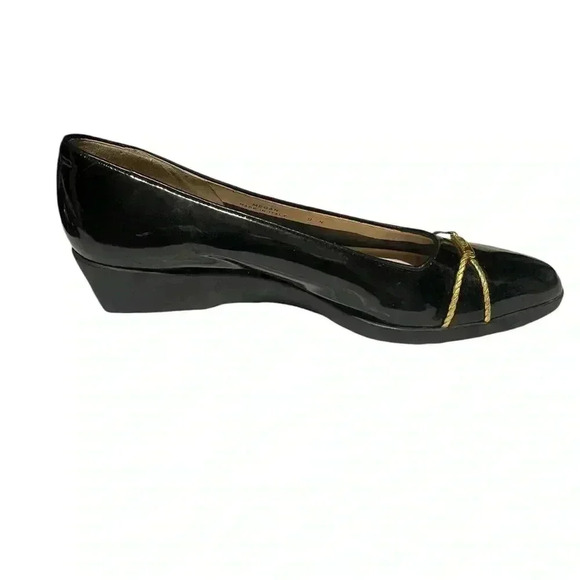 Bally Megan low wedge patent leather black gold tone rope and Bally logo 9 - Picture 4 of 8
